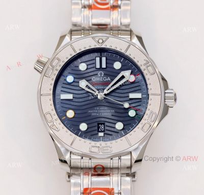 Omega Seamaster Diver 300m Blue Wave Dial Omega 8800 Movement Beijing 2022 Special Edition Swiss Replica Watch 